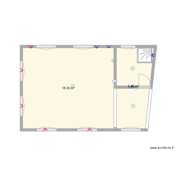 Plan Cuzina e Banheiro. Plan de 2 pièces et 25 m2