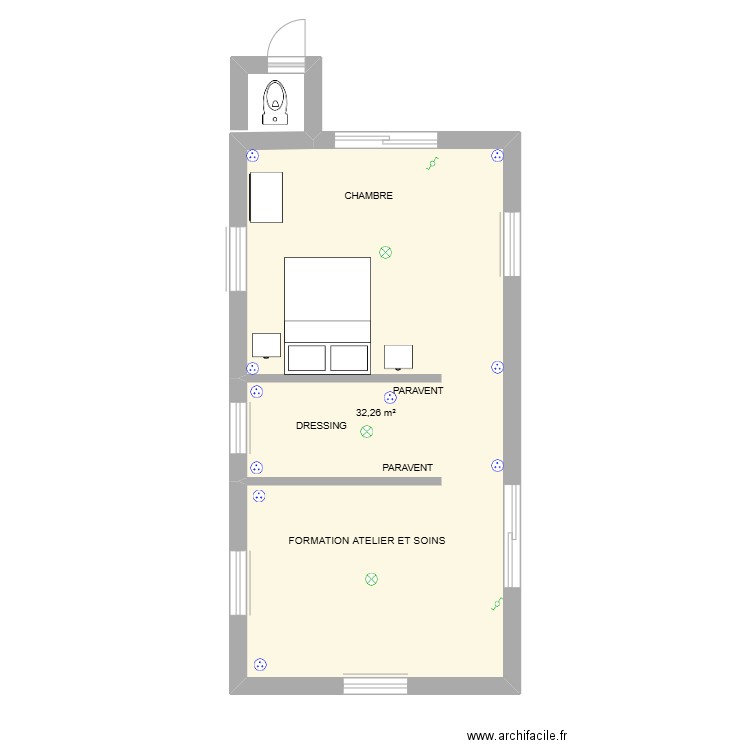 CHAMBRE ET SALLE SOIN. Plan de 1 pièce et 32 m2