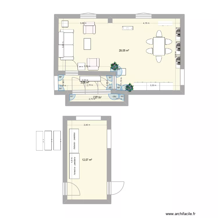 projet domi. Plan de 4  et 46 m²