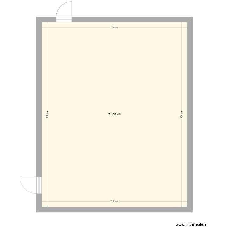 Labo 2 portes. Plan de 1 pièce et 71 m2