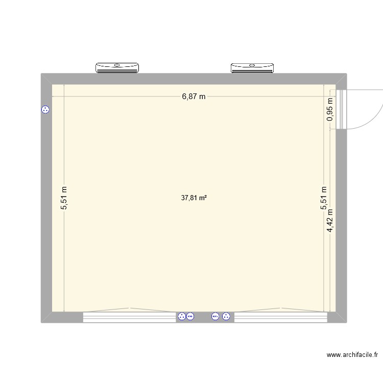 salle lito. Plan de 1 pièce et 38 m2