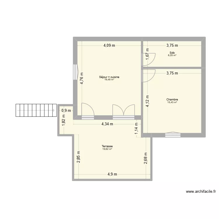 App n&deg;17 phase 1. Plan de 4 pièces et 61 m²