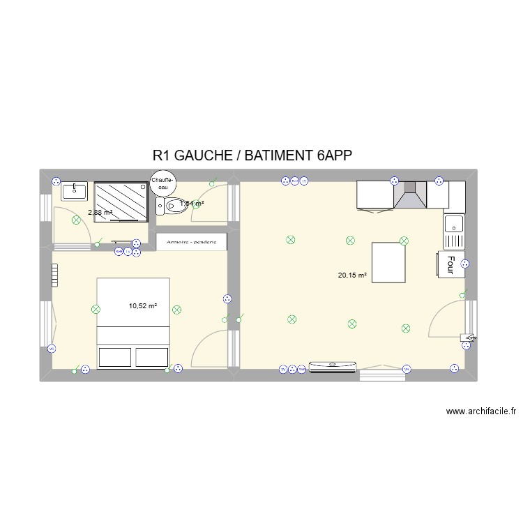 R1 GAUCHE / BAT6. Plan de 4 pièces et 35 m2