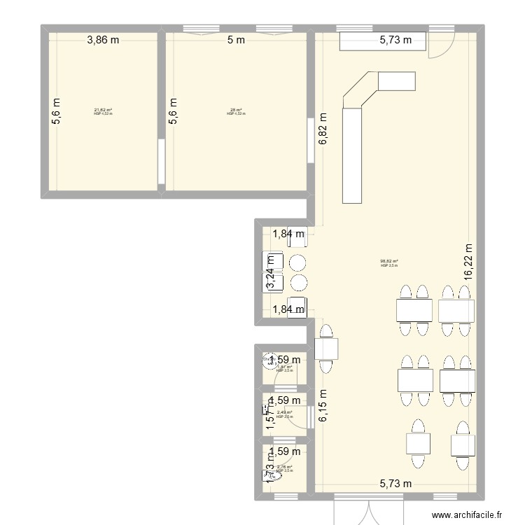 patisserie 3. Plan de 6 pièces et 156 m2