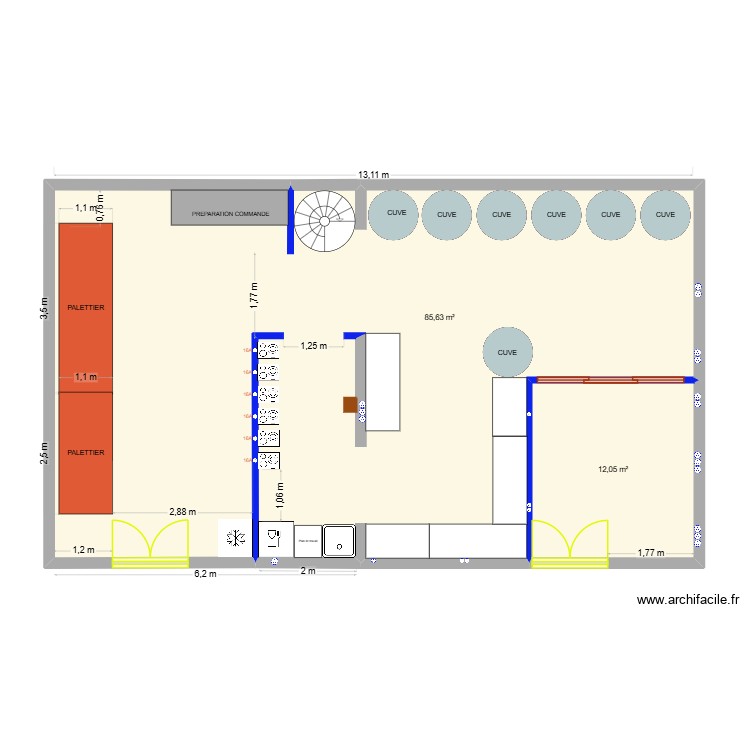 LABO ET STOCKAGE SALERNES. Plan de 2 pièces et 98 m2