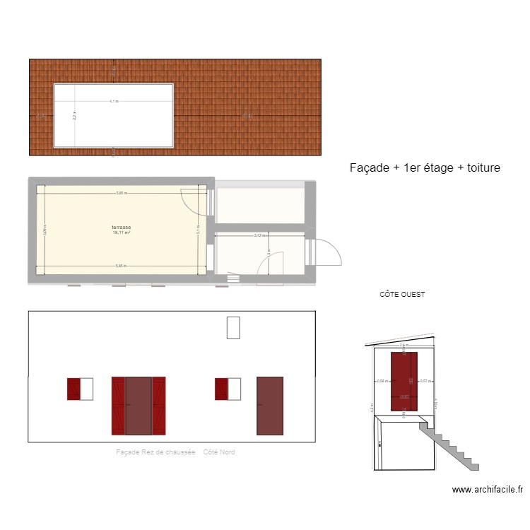 extention bas rénovée. Plan de 3 pièces et 46 m2