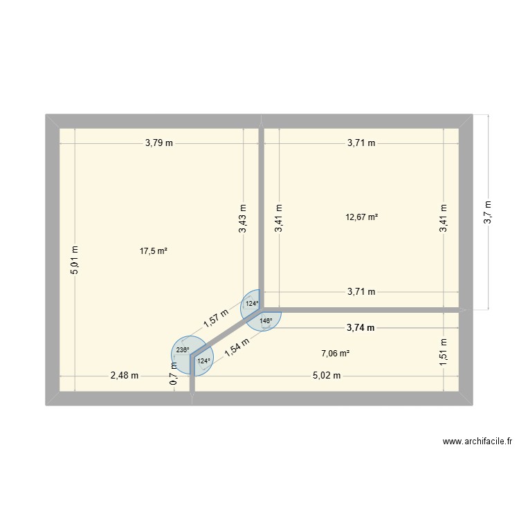 Petite maison v2. Plan de 3 pièces et 37 m2