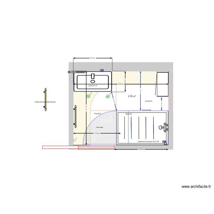 SDB Rossan_V110x80 à droite. Plan de SDB Rossan_V110x80 à droite. Plan de