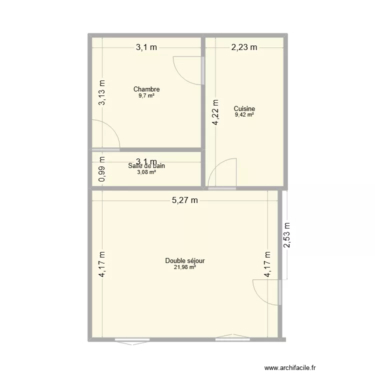 Plan 45 m&sup2;. Plan de 