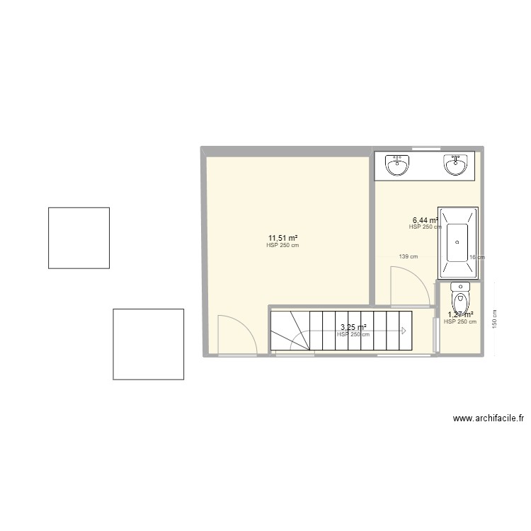 chambre et salle de bain idée 5. Plan de 4 pièces et 22 m2