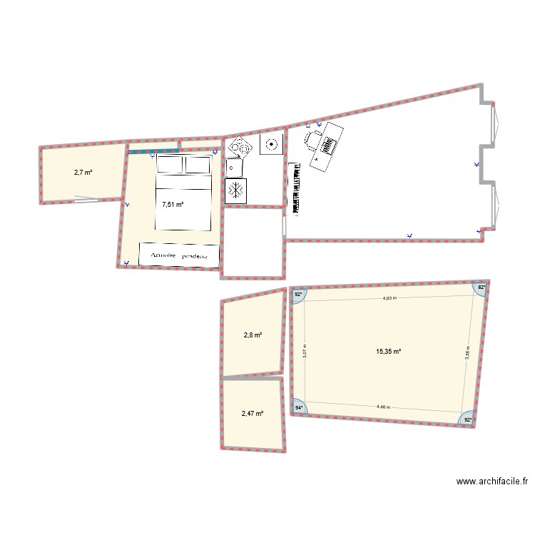 Paris. Plan de 5 pièces et 31 m2