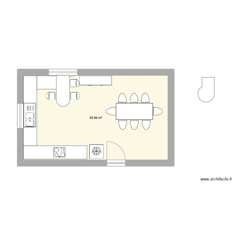 cuisine rdc. Plan de 1 pièce et 29 m2