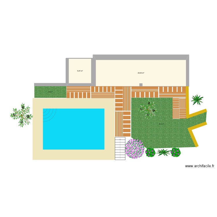 Projet aménagement piscine. Plan de 2 pièces et 29 m2