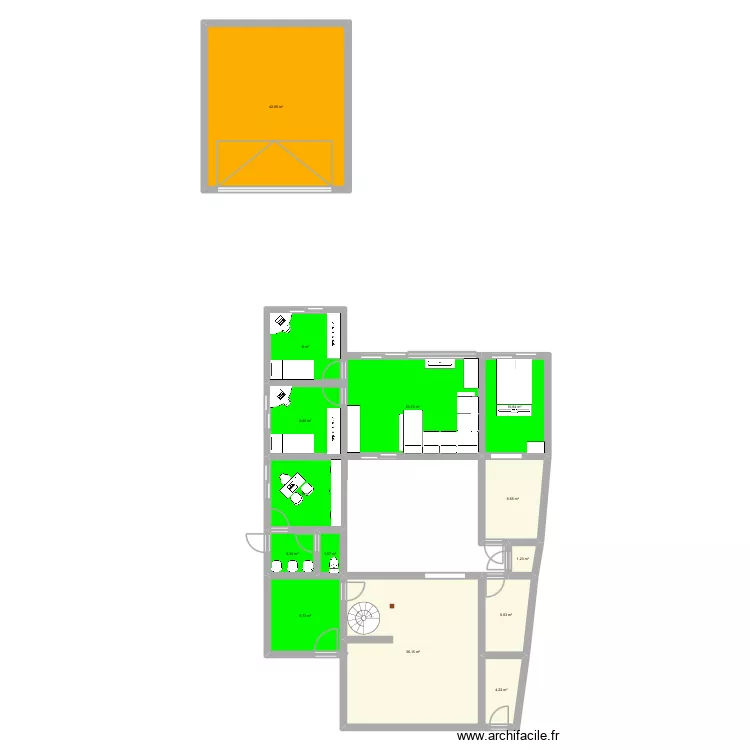 2plan ext3. Plan de 14  et 175 m²