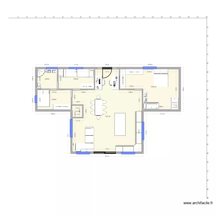 107m2. Plan de 6  et 105 m²
