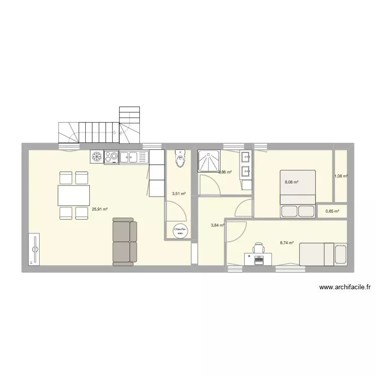 Appartement n&deg;2 hors duplex. Plan de 8 Pièces et 56 m²