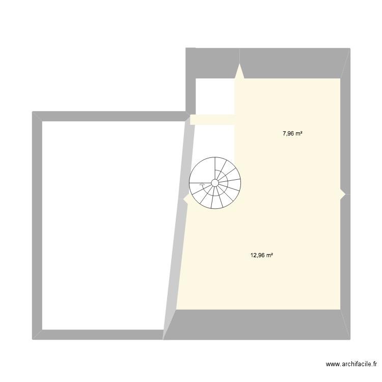 plan avec escalier colimaçon. Plan de 2 pièces et 21 m2
