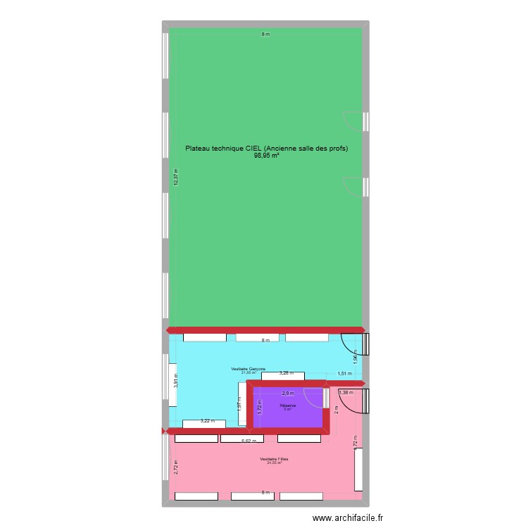 Plan nouveaux vestiaires (salle des profs) 2. Plan de 4 pièces et 150 m2