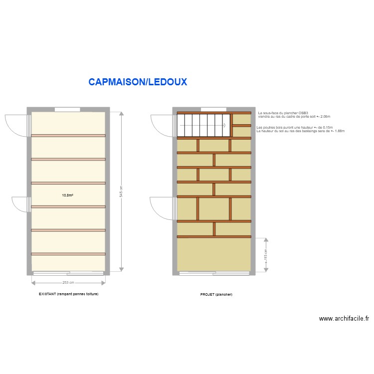 LEDOUX. Plan de 2 pièces et 28 m2