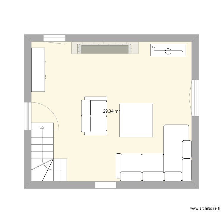 Salon. Plan de 1 pièce et 29 m2