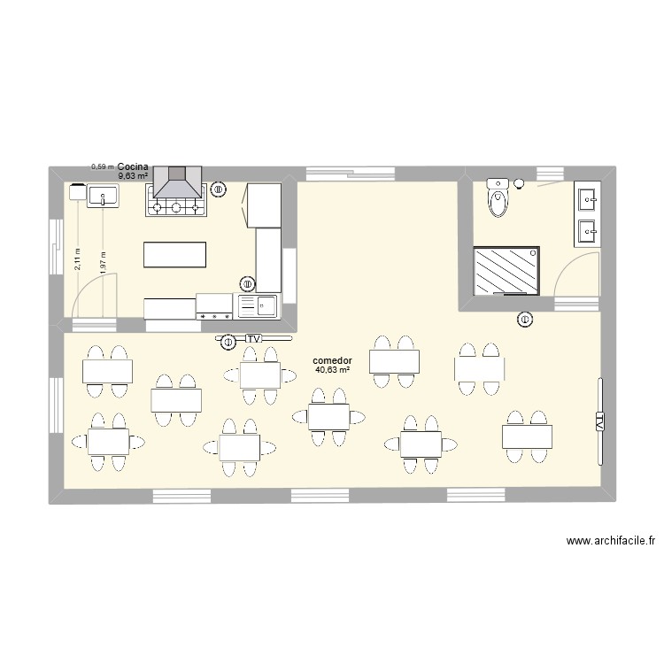 avance de seminario. Plan de 2 pièces et 50 m2