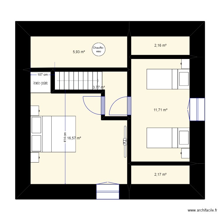 etage maison annexe. Plan de 6 pièces et 42 m2