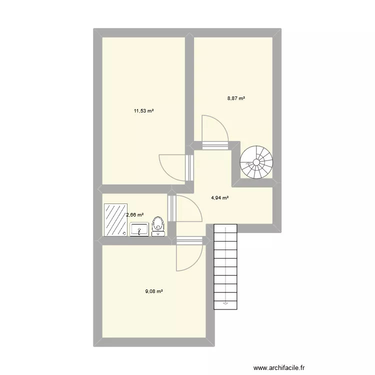 2eme etageb 2. Plan de 5  et 37 m²