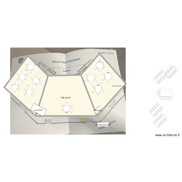 Salle cosnes table ronde. Plan de 3 pièces et 257 m2