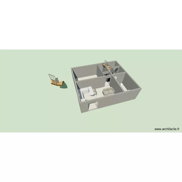 STUDIO 2+ am&eacute;nagement version2. Plan de 6 Pièces et 61 m²