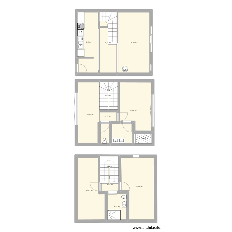 Montignon. Plan de 13 pièces et 107 m2