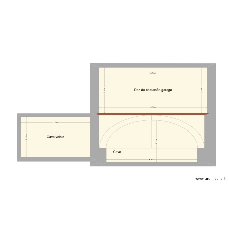 coupe AA'. Plan de 3 pièces et 35 m2