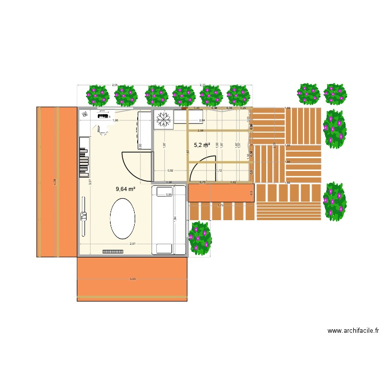 chalet2. Plan de 2 pièces et 15 m2