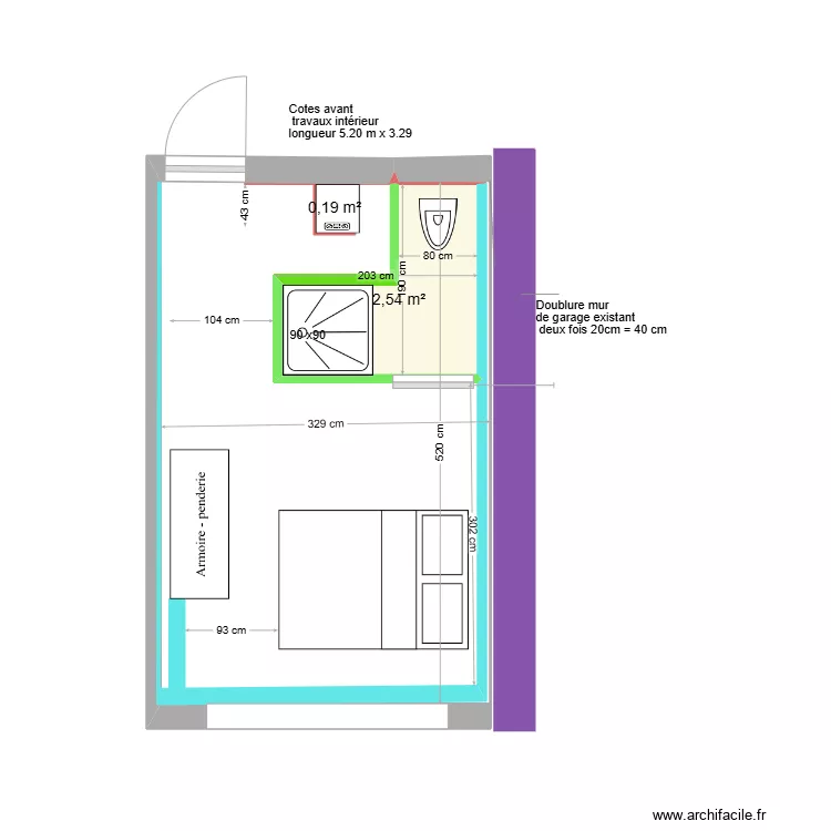 am&eacute;nagement garage en chambre. Plan de 