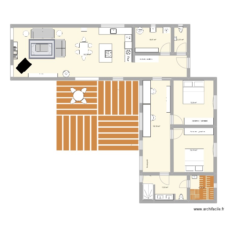 Bungalow  Ost-Eingang L-Form. Plan de 8 pièces et 114 m2