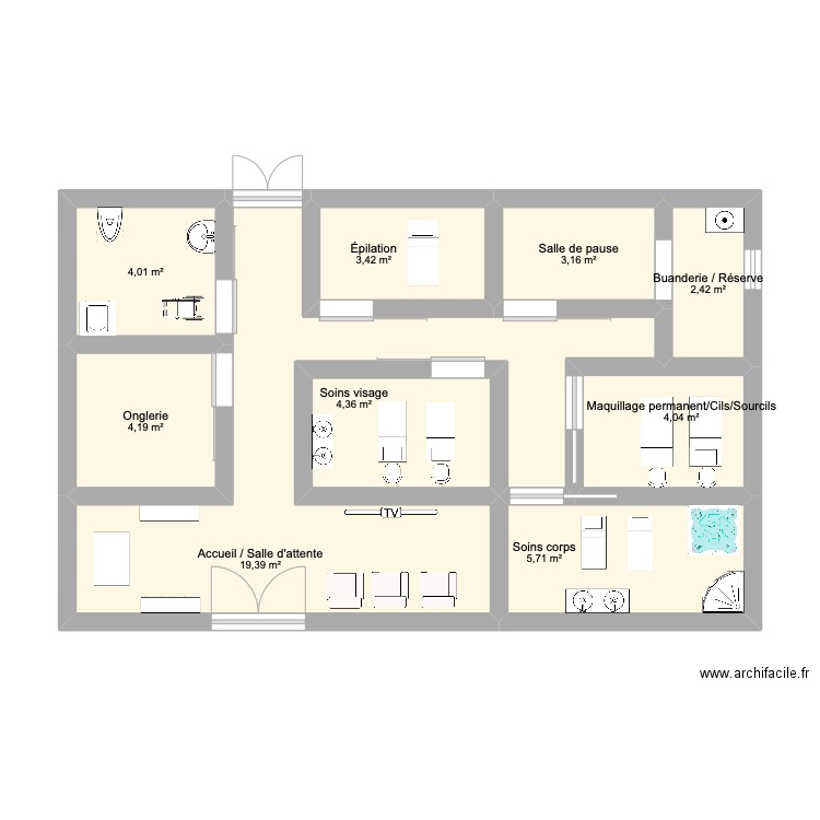 institut. Plan de 9 pièces et 51 m2