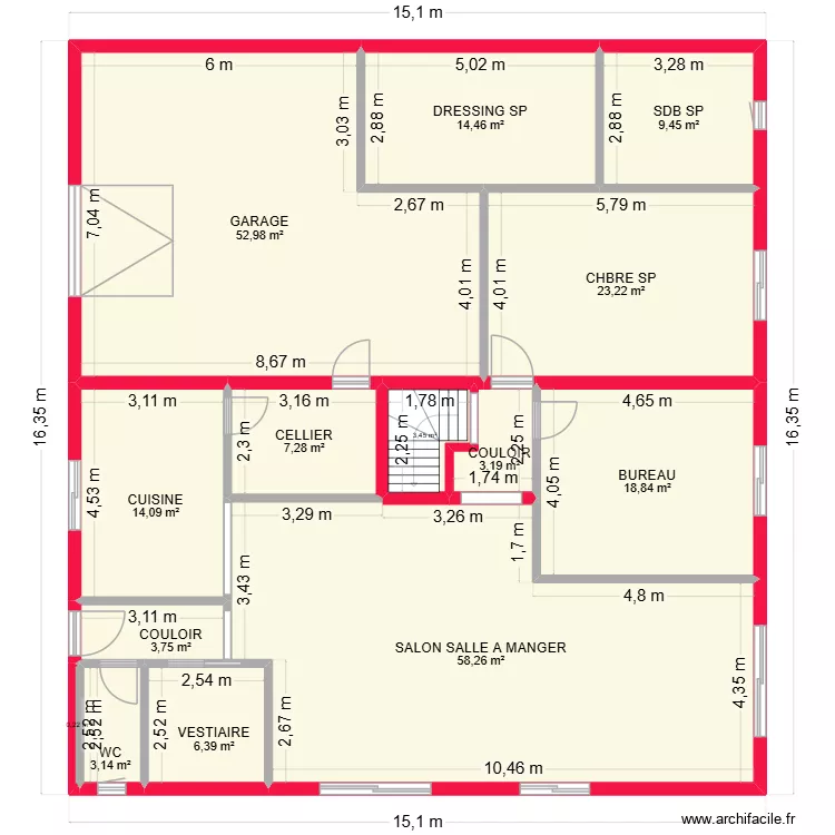 RDC 1 OK. Plan de 14  et 219 m²