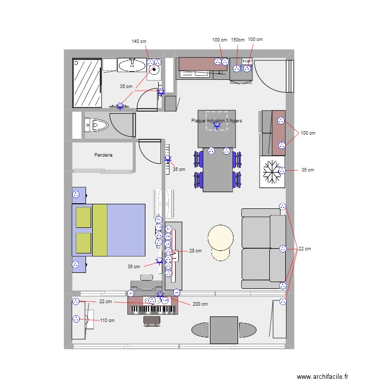 St Hilaire Prises. Plan de 8 pièces et 42 m2