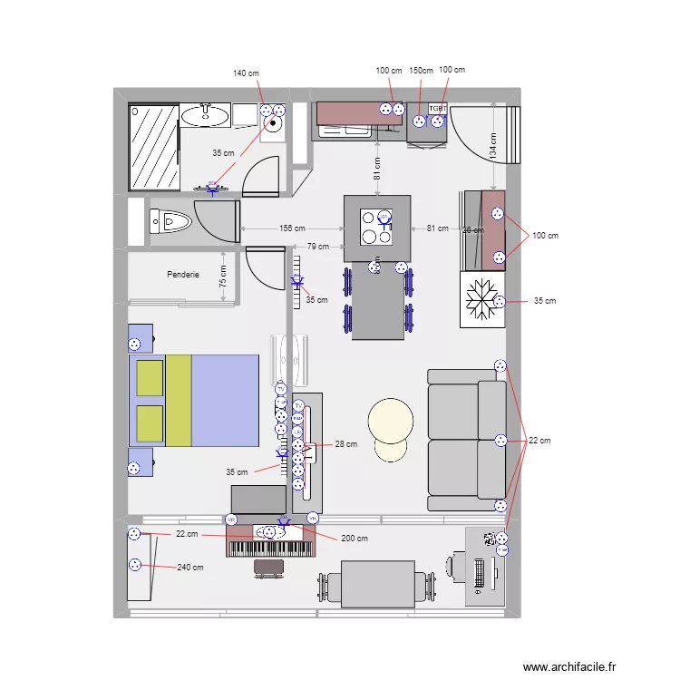 St Hilaire Prises. Plan de 8 pièces et 42 m²