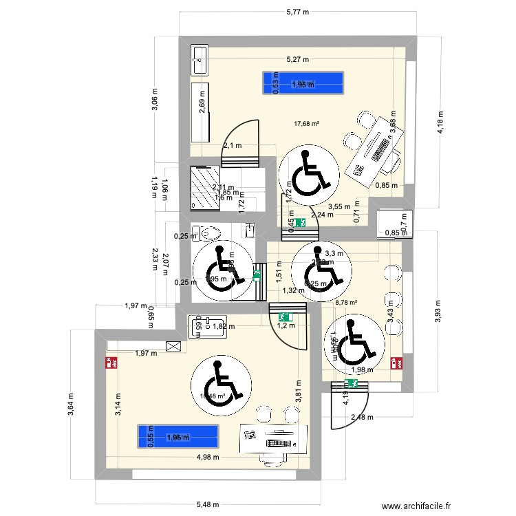 Cabinet. Plan de 5 pièces et 47 m2