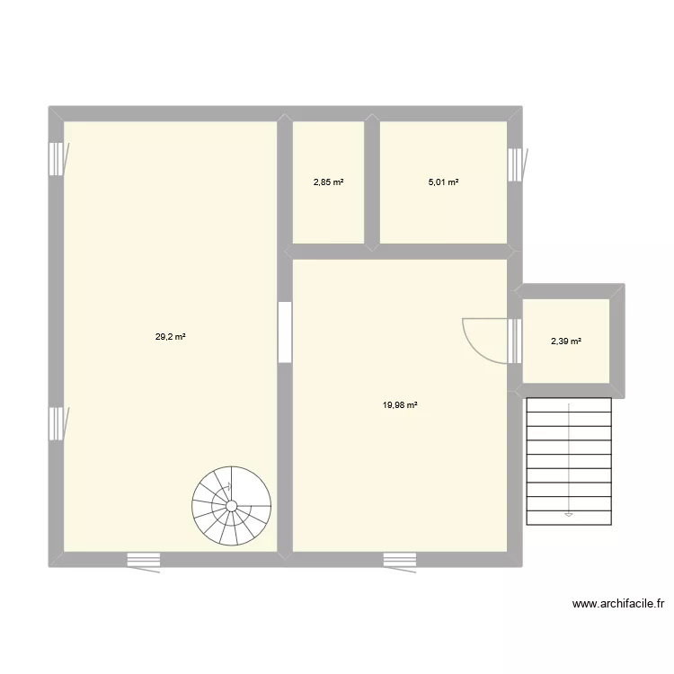 Plan pour r&eacute;novation. Plan de 5  et 59 m²