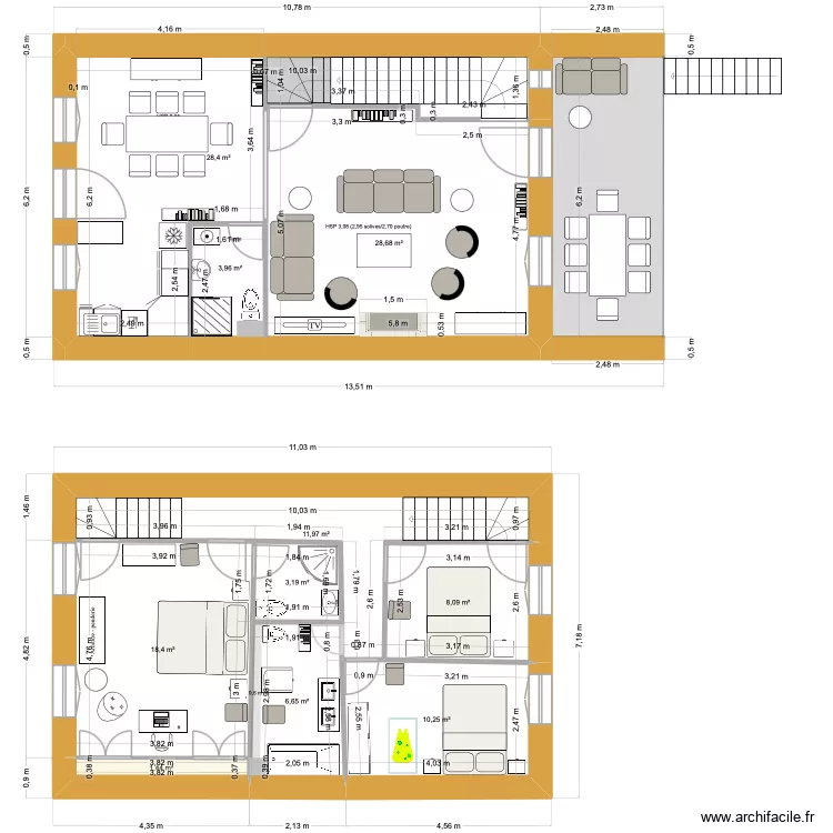 COGNY N1 V1 meubl&eacute;. Plan de 10 Pièces et 121 m²