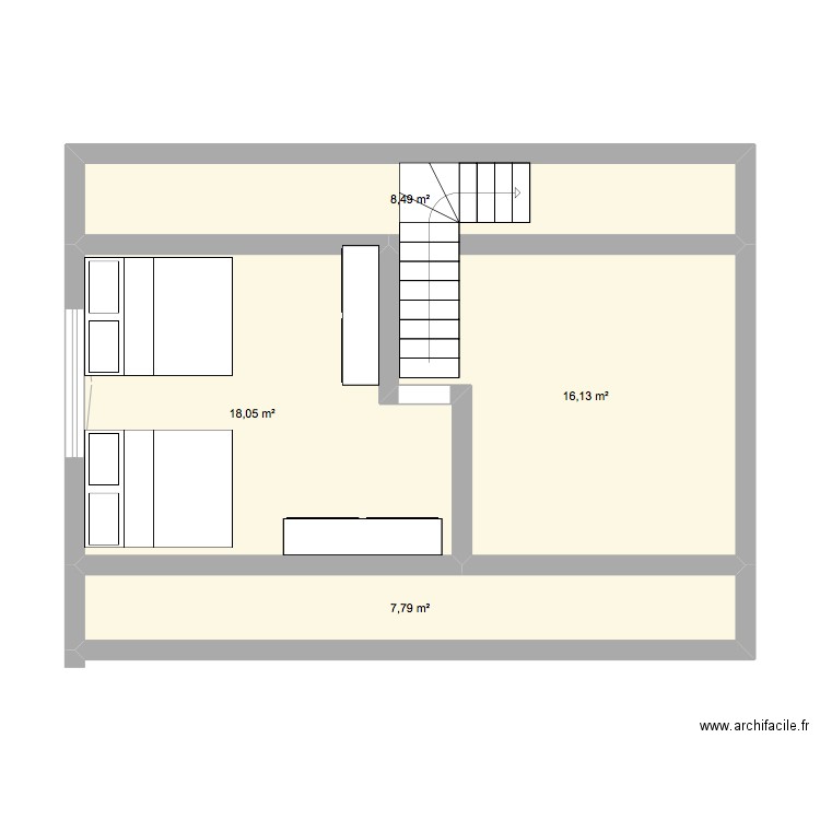 mezzanine. Plan de 4 pièces et 50 m2