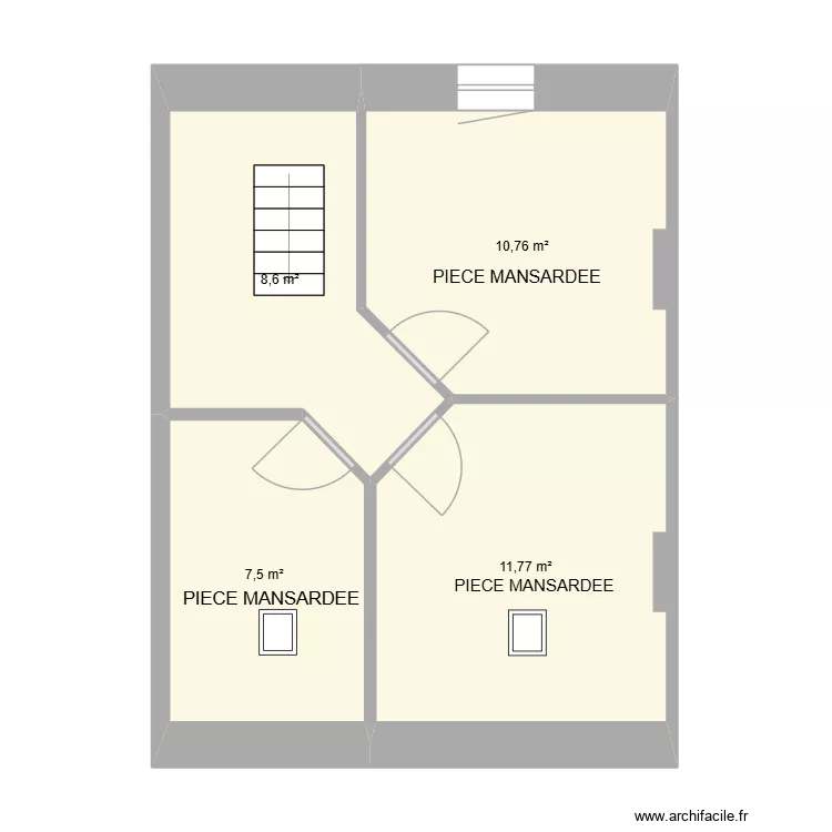 s128 2&egrave;me pieces mansard&eacute;es. Plan de 4 pièces et 39 m²