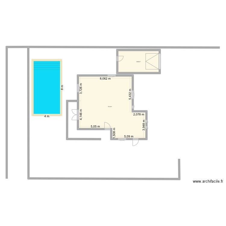 Piscine. Plan de 2 pièces et 96 m2