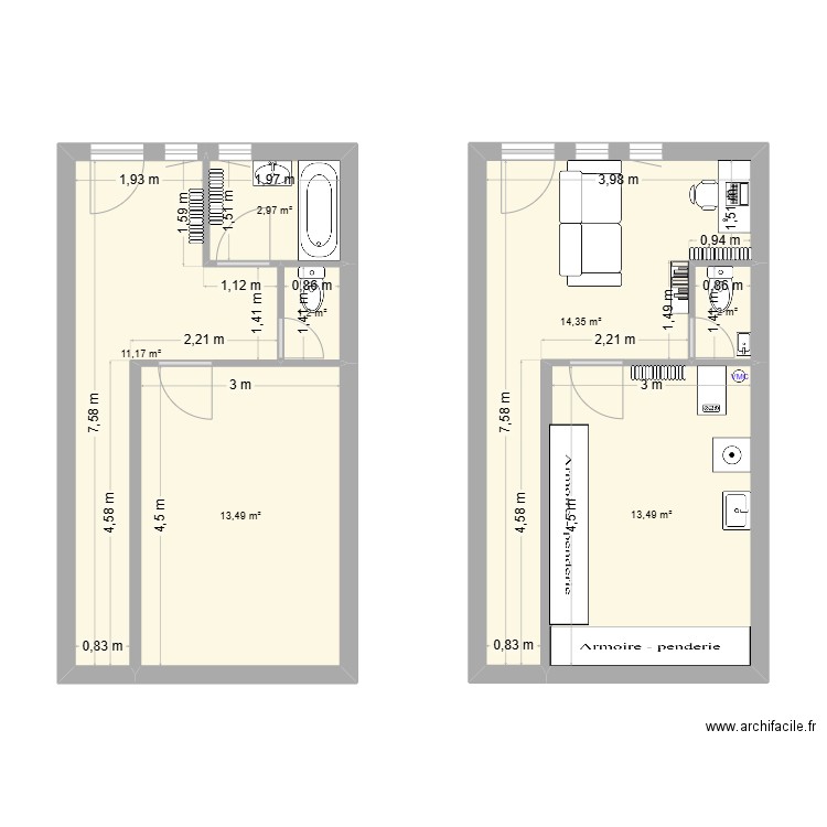 Chanturgue sous sol. Plan de 7 pièces et 58 m2
