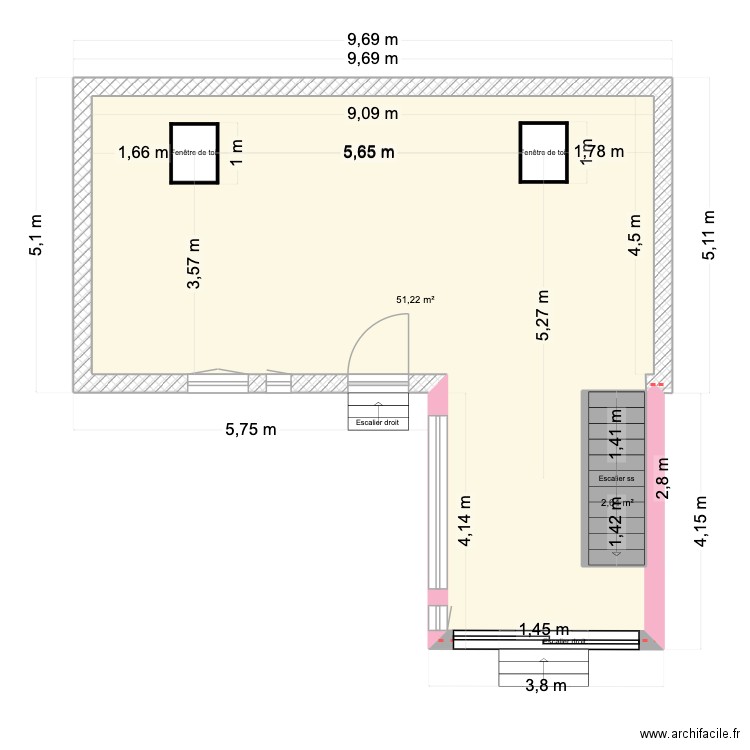 AF_V1. Plan de 2 pièces et 57 m2