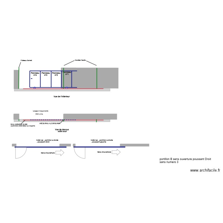 plan pose rail coulissant maçonneries 3 m 50. Plan de 0 pièce et 0 m2