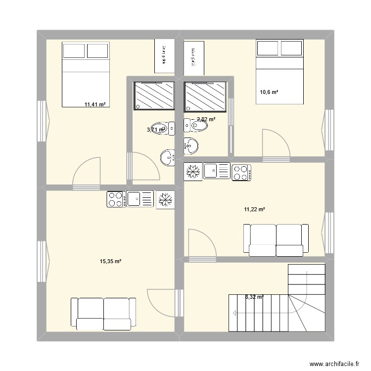 bondy 1 er. Plan de 7 pièces et 63 m2