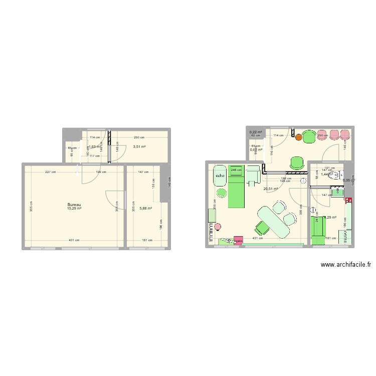 cabinet v2. Plan de 13 pièces et 55 m2