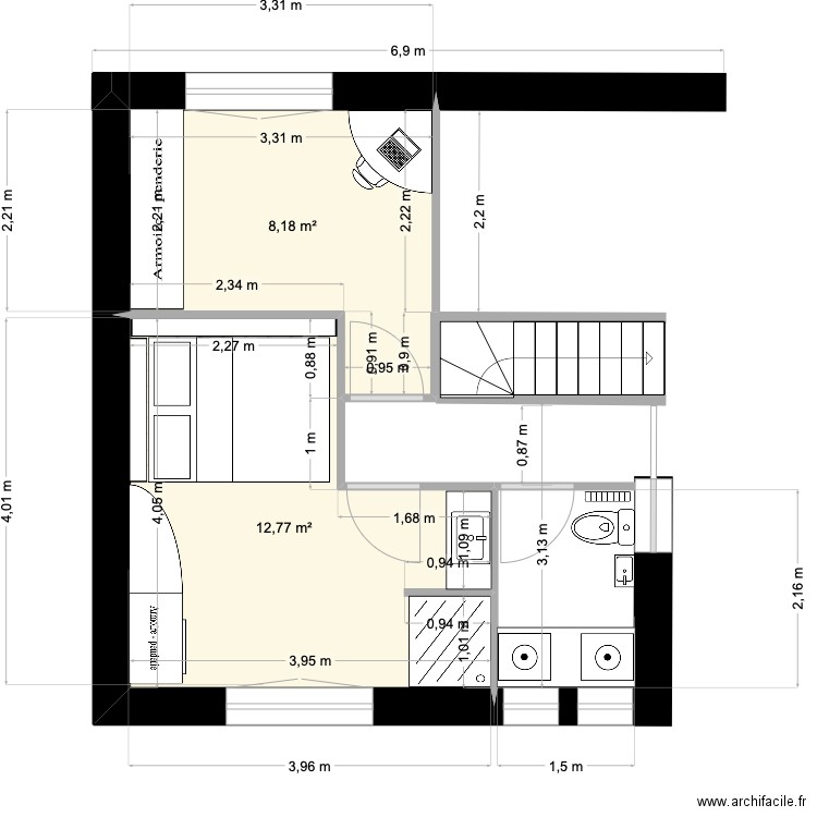 chambres enfants Bidart. Plan de 2 pièces et 21 m2